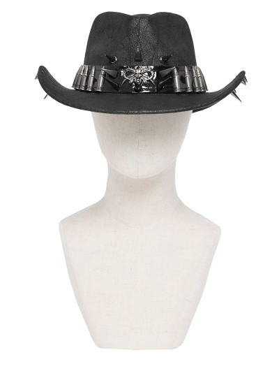 Devil Fashion Black Gothic Skull Punk Bullet Studded Hat for Men