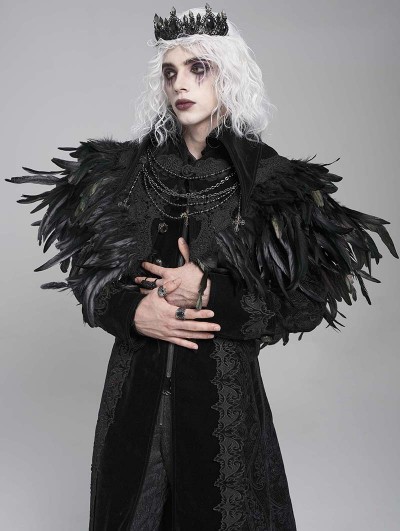 Devil Fashion Black Gothic Retro Lace Appliqued Feather Bolero Cape for Men