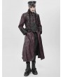 Devil Fashion Wine Red Gothic Punk Studded Buckle Strap Long Coat for Men