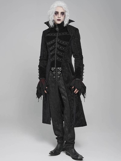 Devil Fashion Black Retro Gothic Stand Collar Embroidered Velvet Party Coat for Men