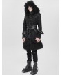 Devil Fashion Black Gothic Punk Buckle-Up Plush Spliced Hooded Jacket for Men