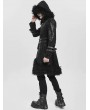 Devil Fashion Black Gothic Punk Buckle-Up Plush Spliced Hooded Jacket for Men