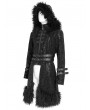 Devil Fashion Black Gothic Punk Buckle-Up Plush Spliced Hooded Jacket for Men