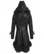 Devil Fashion Black Gothic Punk Buckle-Up Plush Spliced Hooded Jacket for Men
