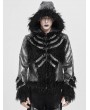 Devil Fashion Black Gothic Punk Faux Fur Patchwork Hooded Jacket for Men
