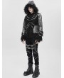 Devil Fashion Black Gothic Punk Faux Fur Patchwork Hooded Jacket for Men