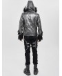 Devil Fashion Black Gothic Punk Faux Fur Patchwork Hooded Jacket for Men