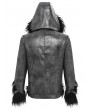 Devil Fashion Black Gothic Punk Faux Fur Patchwork Hooded Jacket for Men