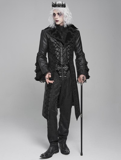 Devil Fashion Black Retro Gothic Lace-Up Faux Leather Party Jacket for Men