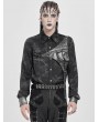 Devil Fashion Black Gothic Faux Leather Patch Long Sleeve Shirt for Men