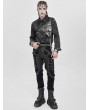Devil Fashion Black Gothic Faux Leather Patch Long Sleeve Shirt for Men