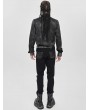Devil Fashion Black Gothic Faux Leather Patch Long Sleeve Shirt for Men