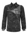 Devil Fashion Black Gothic Faux Leather Patch Long Sleeve Shirt for Men