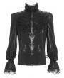 Devil Fashion Black Retro Gothic Ruffled Stand Collar Beaded Shirt for Men