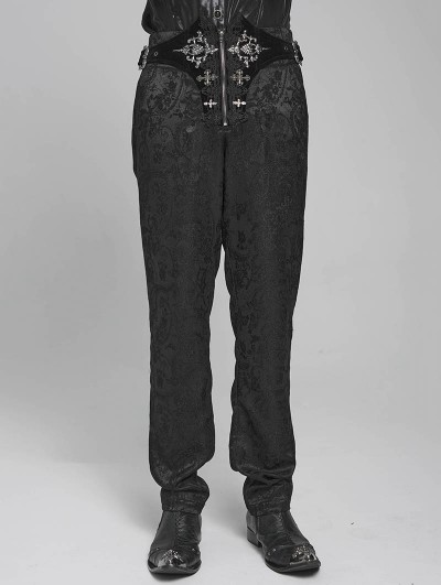 Devil Fashion Black Gothic Victorian Velvet Patch Buckle Pants for Men