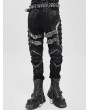 Devil Fashion Black Gothic Punk Studded Buckle Strap Fitted Pants for Men