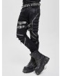 Devil Fashion Black Gothic Punk Studded Buckle Strap Fitted Pants for Men