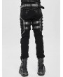 Devil Fashion Black Gothic Punk Studded Buckle Strap Fitted Pants for Men