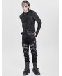 Devil Fashion Black Gothic Punk Studded Buckle Strap Fitted Pants for Men