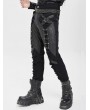 Devil Fashion Black Gothic Distressed Faux Leather Spliced Pants for Men