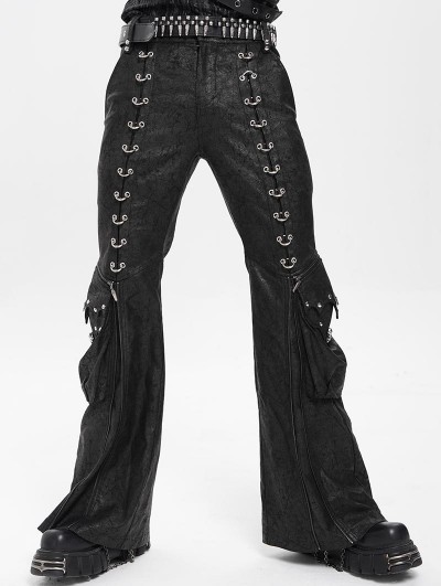 Devil Fashion Black Gothic Punk Eyelet Ring Zipper Flared Pants for Men