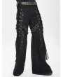 Devil Fashion Black Gothic Punk Studded Distressed Wide Leg Pants for Men