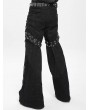 Devil Fashion Black Gothic Punk Studded Distressed Wide Leg Pants for Men