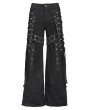 Devil Fashion Black Gothic Punk Studded Distressed Wide Leg Pants for Men