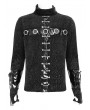 Devil Fashion Black Gothic Punk Eyelet Chain Long Sleeve T-Shirt for Men