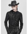 Devil Fashion Black and Gray Striped Gothic Asymmetric Hooded T-Shirt for Men