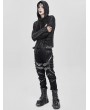 Devil Fashion Black and Gray Striped Gothic Asymmetric Hooded T-Shirt for Men