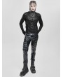Devil Fashion Black Gothic Printed Sheer Mesh Splicing T-Shirt for Men