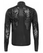 Devil Fashion Black Gothic Printed Sheer Mesh Splicing T-Shirt for Men