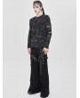 Devil Fashion Black Gothic Punk Studded Cutout Long Sleeve T-Shirt for Men