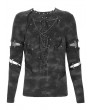 Devil Fashion Black Gothic Punk Studded Cutout Long Sleeve T-Shirt for Men