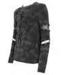 Devil Fashion Black Gothic Punk Studded Cutout Long Sleeve T-Shirt for Men