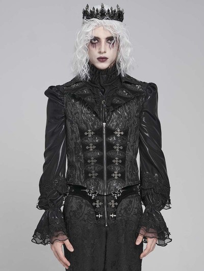 Devil Fashion Black and Gray Retro Gothic Patterned Swallowtail Waistcoat for Men