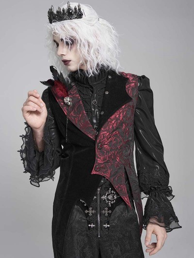 Devil Fashion Red and Black Retro Gothic Feather Asymmetric Tailed Waistcoat for Men