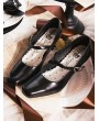 Black Gothic Rose Thorn Buckle Shoes with Detachable Bow