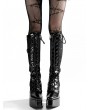 Black Lace Gothic Platform Lace-Up Knee High Boots