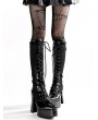 Black Lace Gothic Platform Lace-Up Knee High Boots