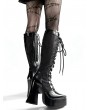 Black Lace Gothic Platform Lace-Up Knee High Boots