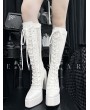 White Lace Gothic Platform Lace-Up Knee High Boots