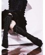 Black Suede Gothic Platform Lace-Up Knee High Boots