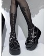 Black Gothic Punk Ankle Strap Shoes with Detachable Chain