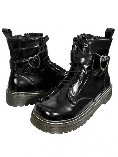 Black Gothic Bow Strap Lace-Up Combat Boots