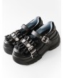 Black Gothic Pleated Lace Trim Strappy Platform Shoes