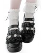 Black Gothic Pleated Lace Trim Strappy Platform Shoes