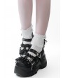 Black Gothic Pleated Lace Trim Strappy Platform Shoes