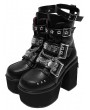 Black Gothic Punk Platform Metal Panel Heeled Boots